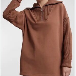 Varley Owens Women's Half-Zip Sweat Turtleneck Sweater in Carob Brown. Size L